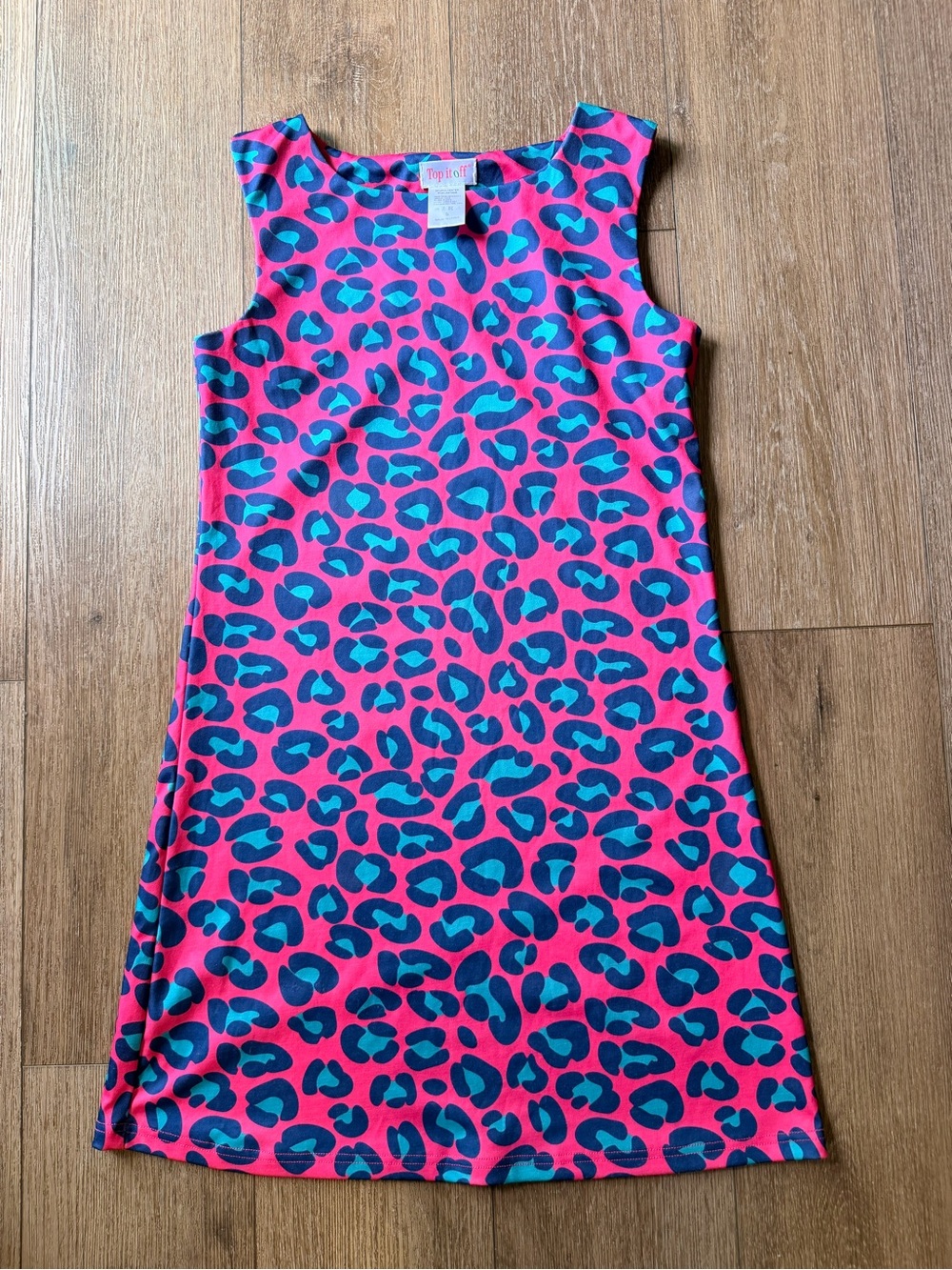 Pink & Teal Leopard Print Sleeveless Women’s Dress